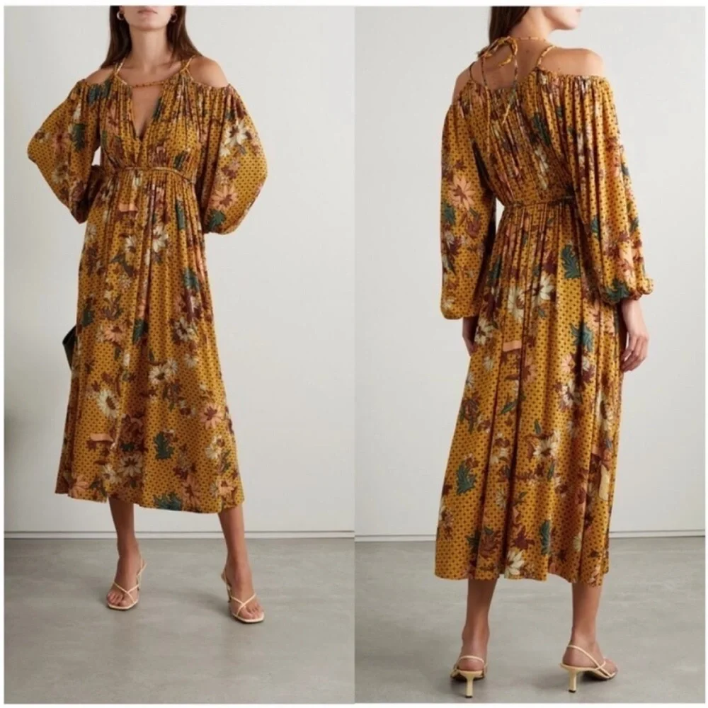 Ulla Johnson Noemi Maxi Dress sz: 0 XS Marigold Yellow Flowy Jersey Knit Floral - Picture 2 of 9
